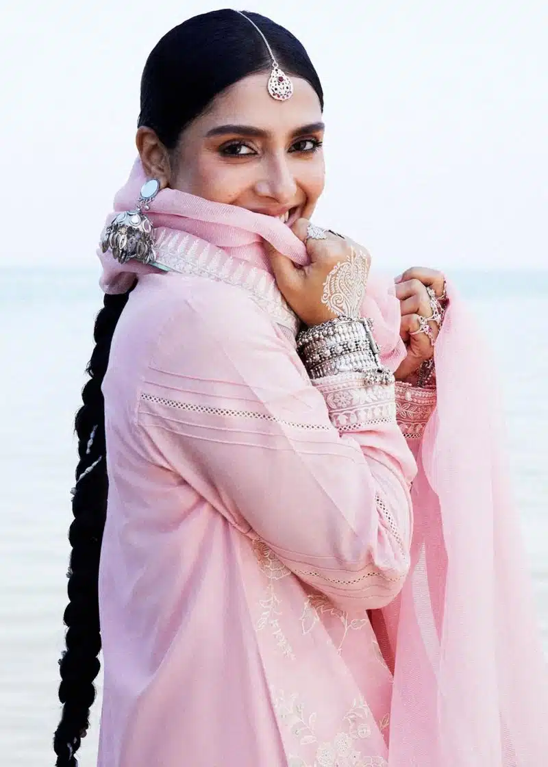 Zara Shahjahan Lawn | Light Pink | Unstitched | Wedding wear | embroidered Organza Dupatta | AMIRA-5A - Image 4