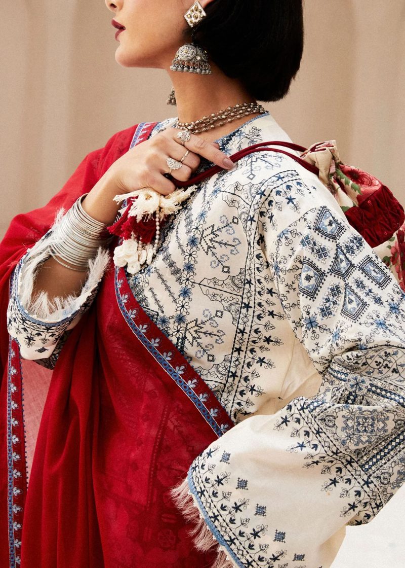 Zara Shahjahan Lawn | White | Unstitched | Wedding wear | embroidered Organza Dupatta | DIYA-2A - Image 2