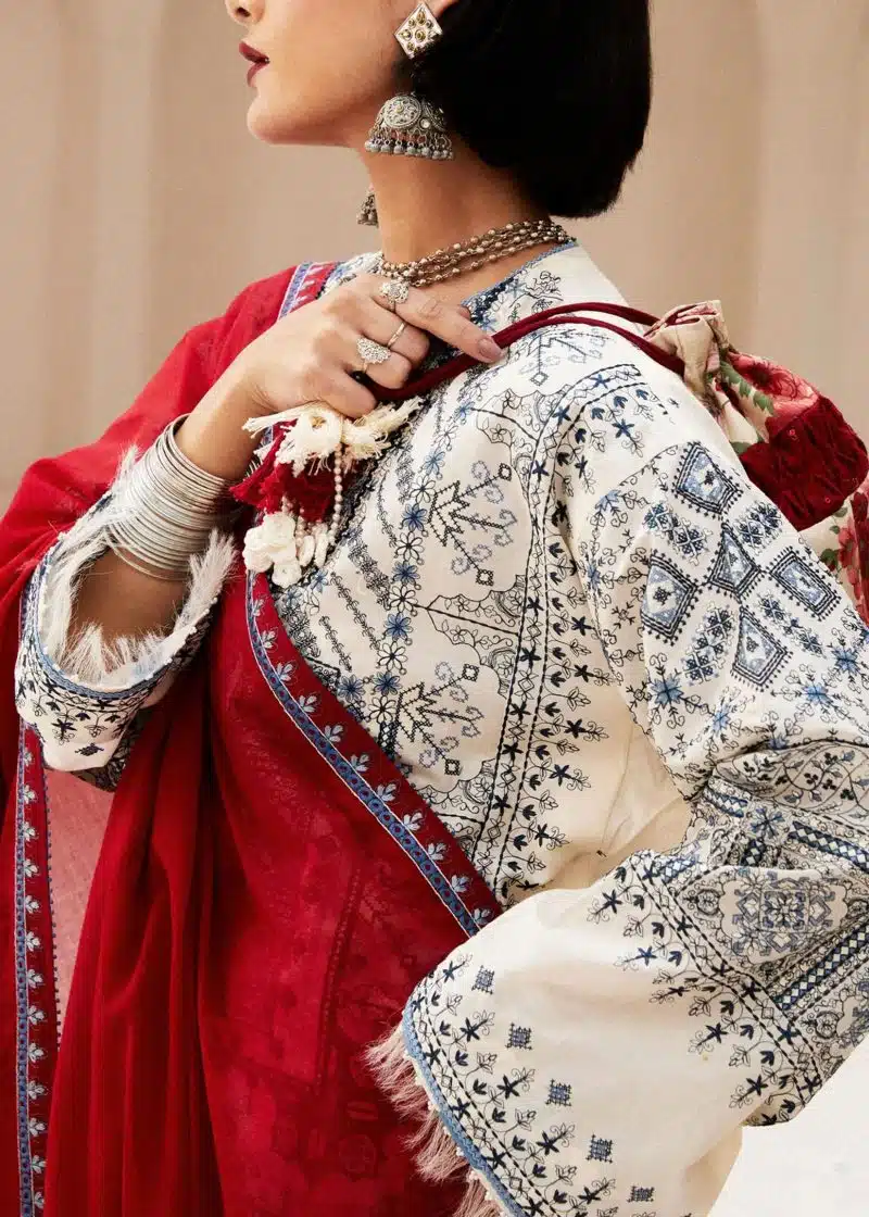 Zara Shahjahan Lawn | White | Unstitched | Wedding wear | embroidered Organza Dupatta | DIYA-2A - Image 2