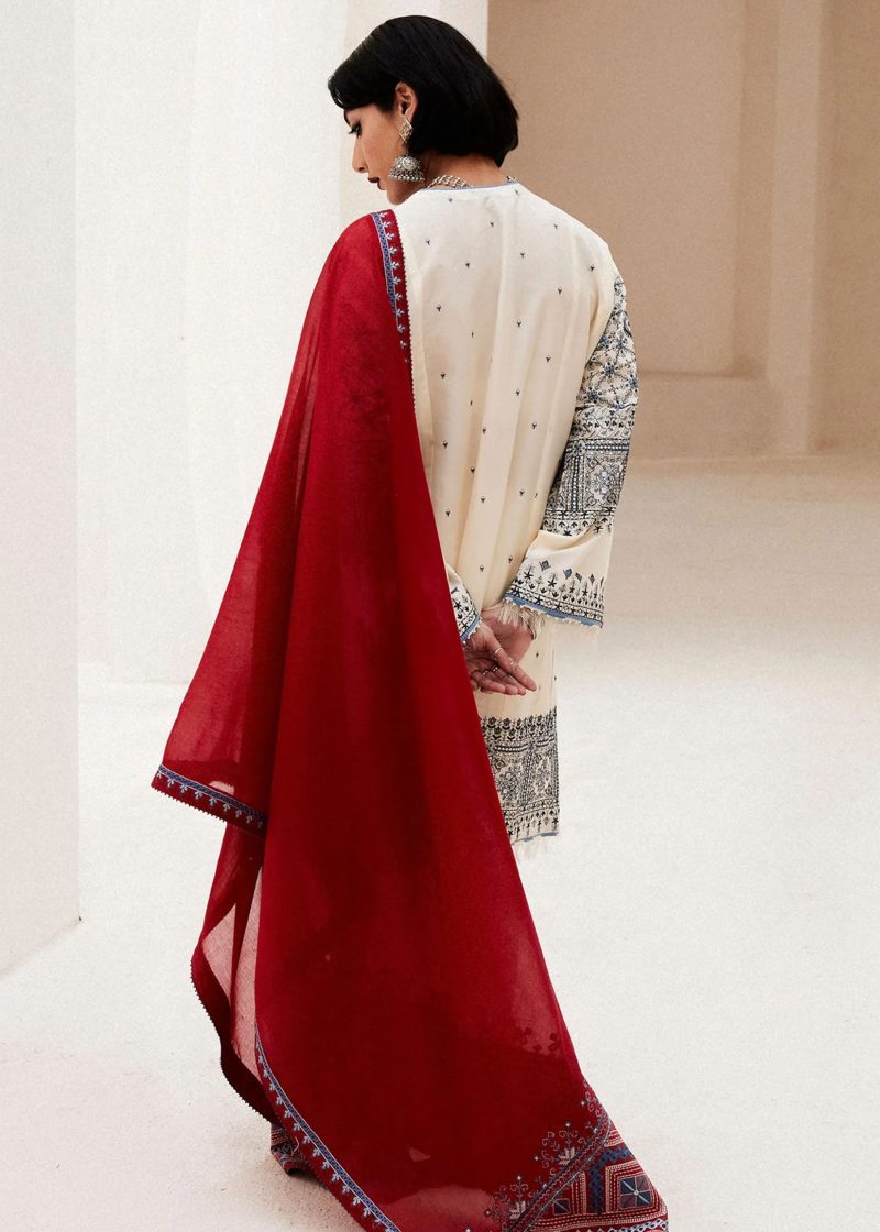 Zara Shahjahan Lawn | White | Unstitched | Wedding wear | embroidered Organza Dupatta | DIYA-2A - Image 3