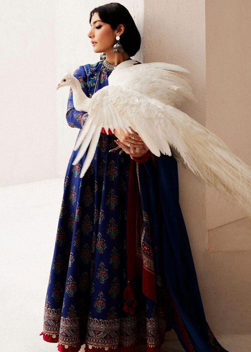 Zara Shahjahan Lawn | Dark Blue | Unstitched | Wedding wear | embroidered Organza Dupatta | ANARKALI-11A - Image 4