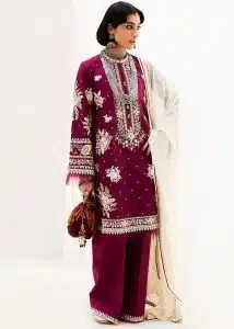 Zara Shahjahan Lawn | Burgundy | Unstitched | Wedding wear | embroidered Organza Dupatta | SIFFA-4A