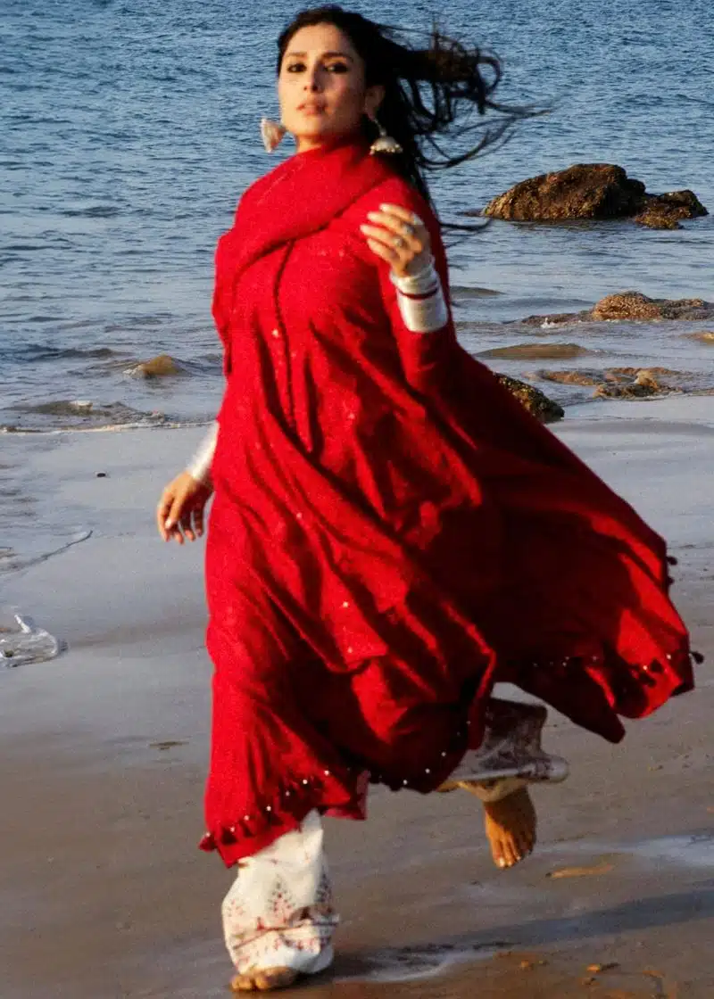 Zara Shahjahan Lawn | Red | Unstitched | Wedding wear | embroidered Organza Dupatta | DEENA-12A - Image 3