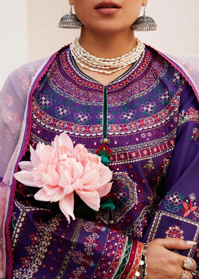Zara Shahjahan Lawn | Purple | Unstitched | Wedding wear | embroidered Organza Dupatta | LAMIA-7B - Image 2