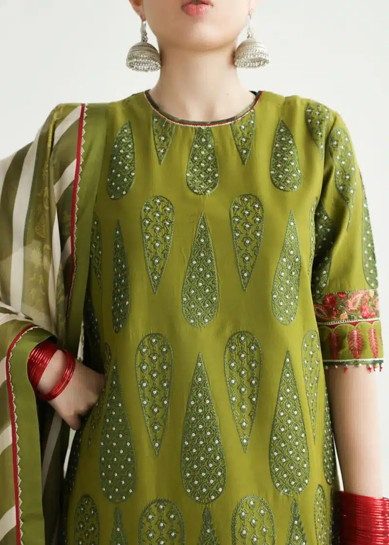 Zara Shahjahan Lawn | Mendhi | Unstitched | Wedding wear | embroidered Organza Dupatta | AAINA-8B - Image 3