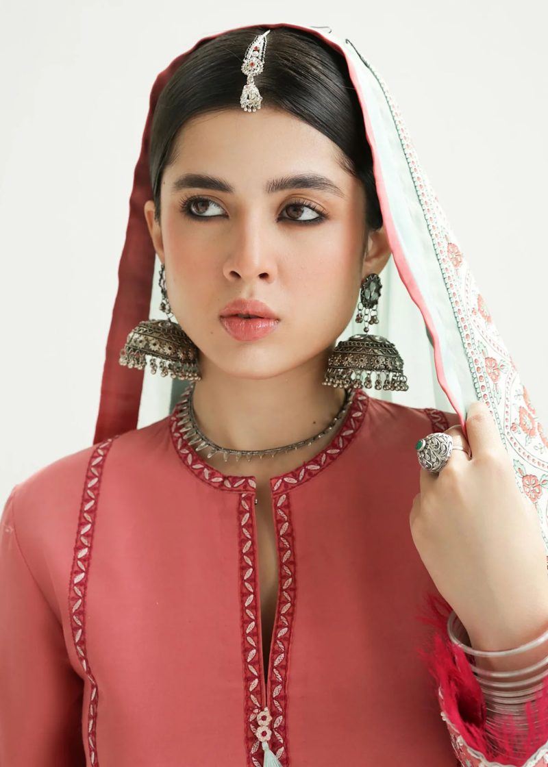 Zara Shahjahan Lawn | Peach | Unstitched | Wedding wear | embroidered Organza Dupatta | SANDAL-10B - Image 2