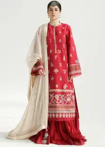 Zara Shahjahan Lawn | Rani Pink | Unstitched | Wedding wear | embroidered Organza Dupatta | MYRA-14A