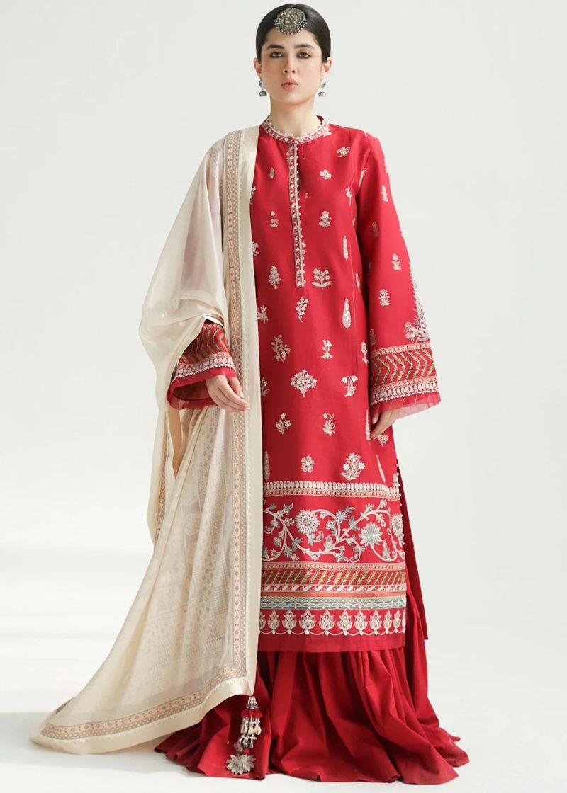 Zara Shahjahan Lawn | Rani Pink | Unstitched | Wedding wear | embroidered Organza Dupatta | MYRA-14A