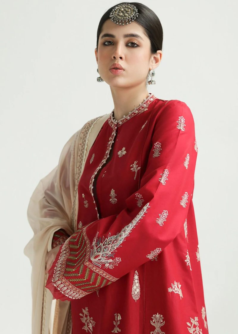 Zara Shahjahan Lawn | Rani Pink | Unstitched | Wedding wear | embroidered Organza Dupatta | MYRA-14A - Image 2