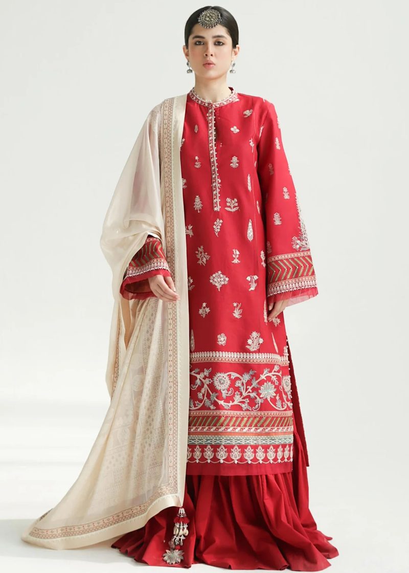 Zara Shahjahan Lawn | Rani Pink | Unstitched | Wedding wear | embroidered Organza Dupatta | MYRA-14A - Image 3