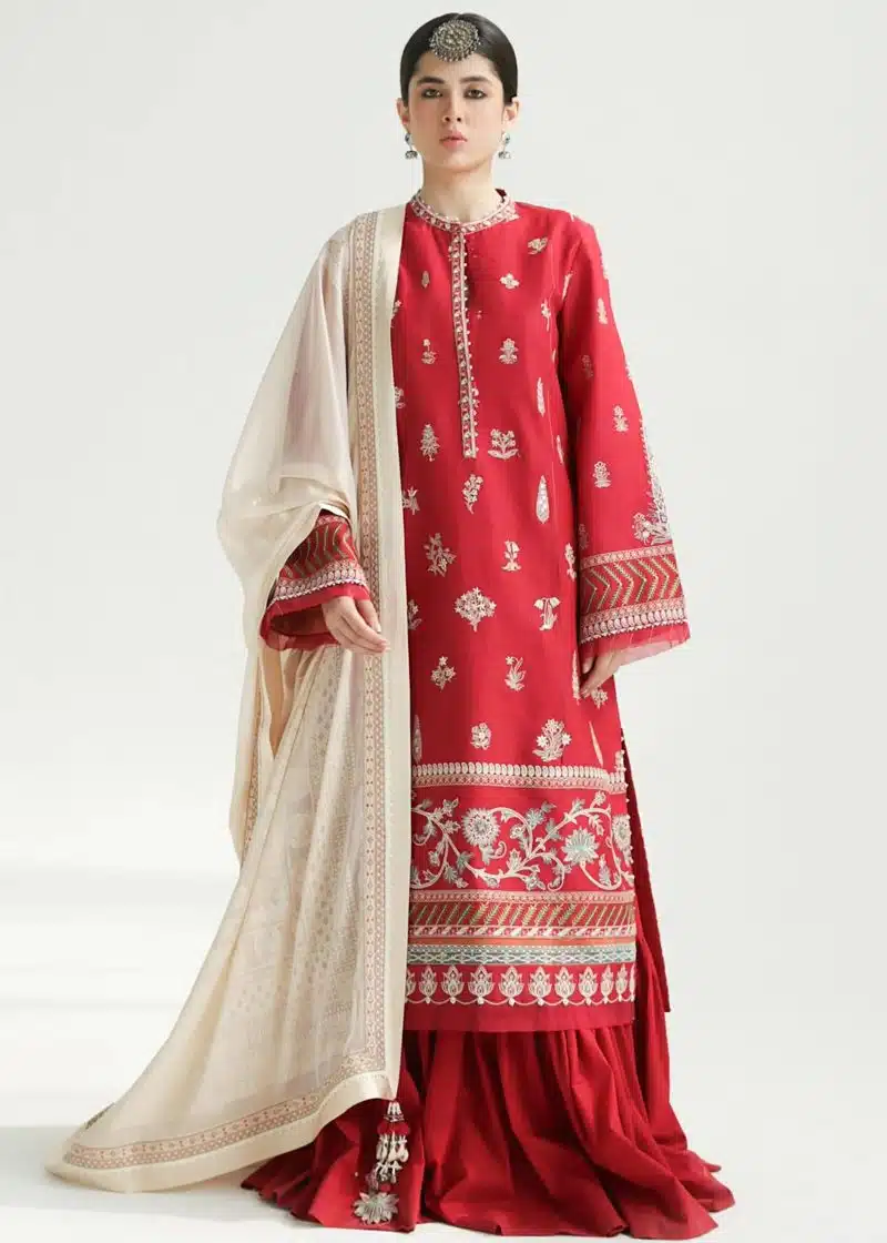 Zara Shahjahan Lawn | Rani Pink | Unstitched | Wedding wear | embroidered Organza Dupatta | MYRA-14A - Image 3