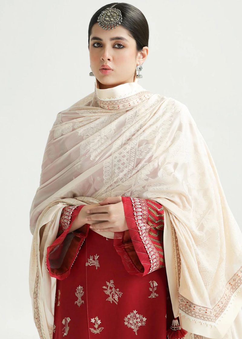 Zara Shahjahan Lawn | Rani Pink | Unstitched | Wedding wear | embroidered Organza Dupatta | MYRA-14A - Image 4