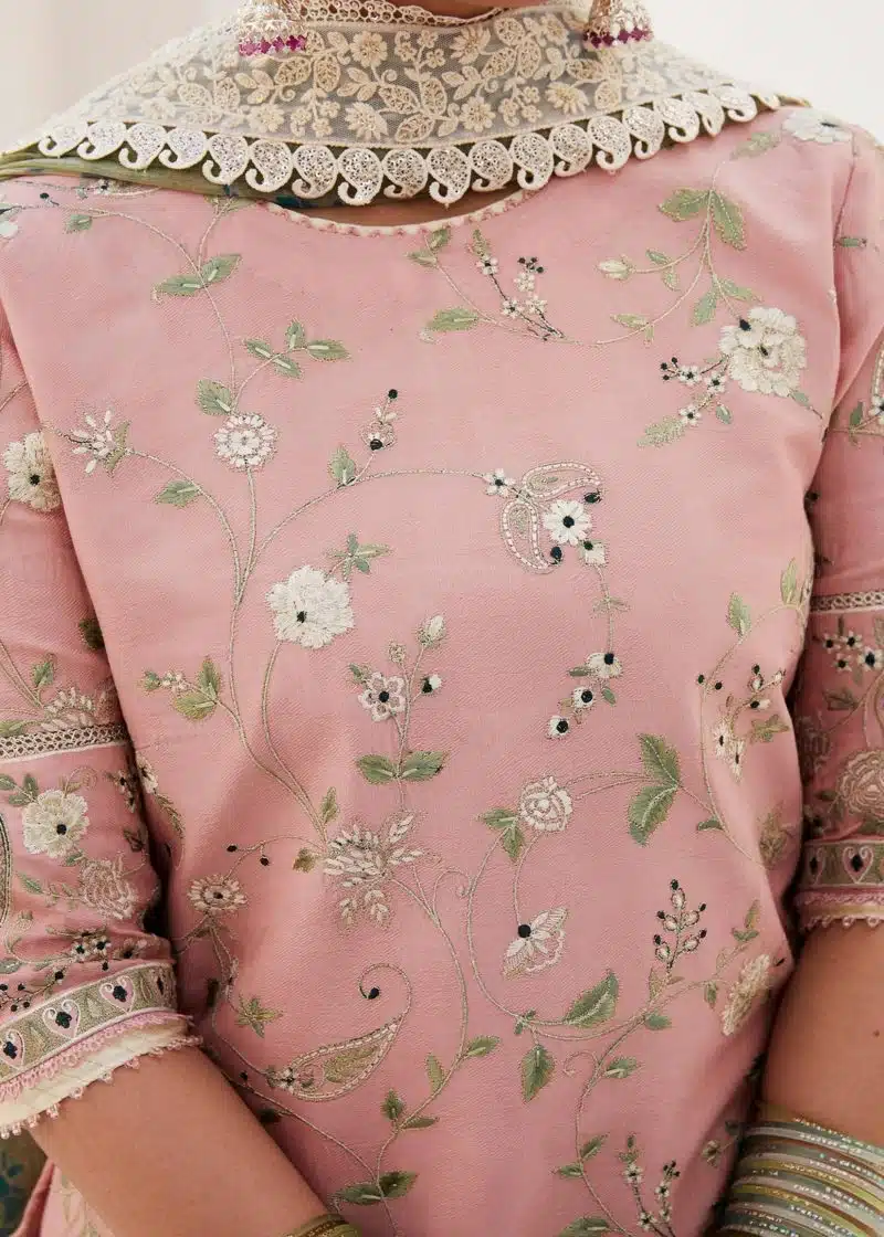 Zara Shahjahan Lawn | Pink | Unstitched | Wedding wear | embroidered Organza Dupatta | KORINA-3A - Image 2