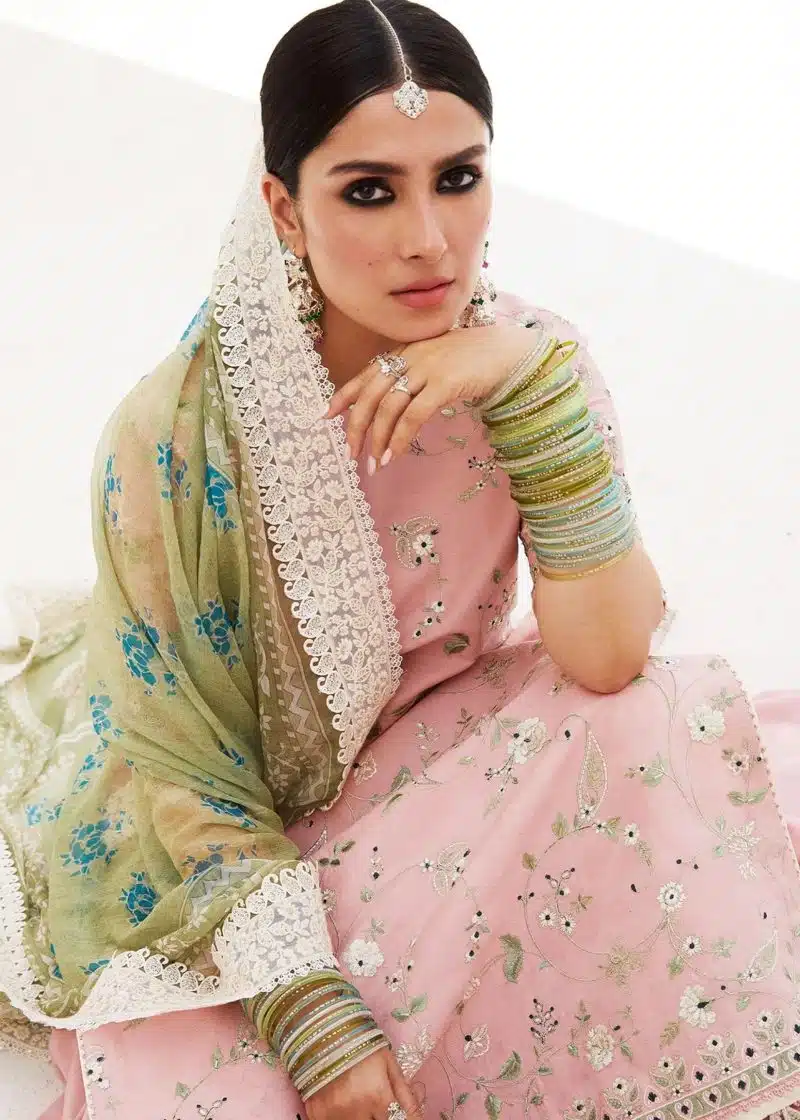Zara Shahjahan Lawn | Pink | Unstitched | Wedding wear | embroidered Organza Dupatta | KORINA-3A - Image 3