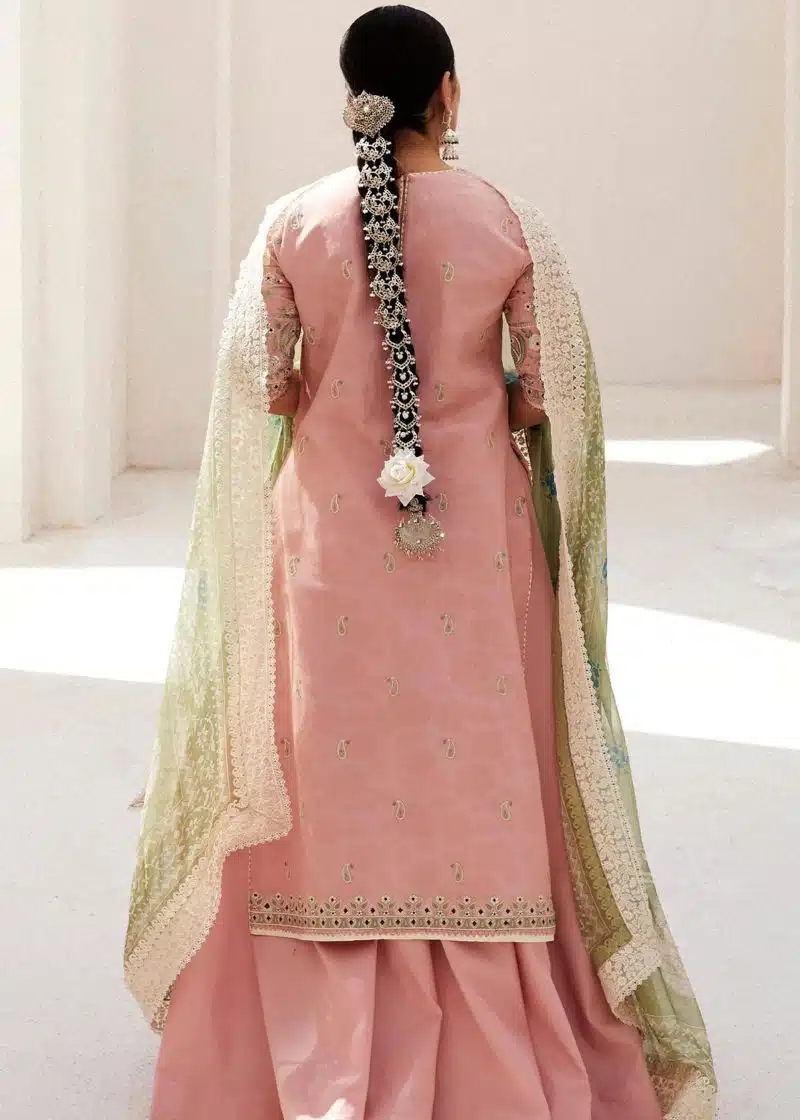 Zara Shahjahan Lawn | Pink | Unstitched | Wedding wear | embroidered Organza Dupatta | KORINA-3A - Image 4