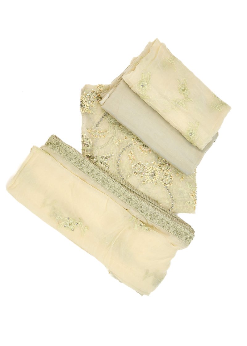 Maysarah Studio | Beige | Unstitched | Festival Wear | Kurta Set | 3 pc Set - Image 4