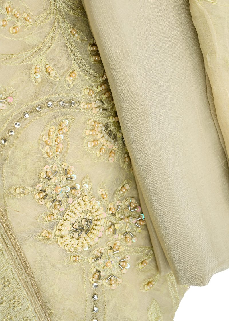 Maysarah Studio | Beige | Unstitched | Festival Wear | Kurta Set | 3 pc Set - Image 5