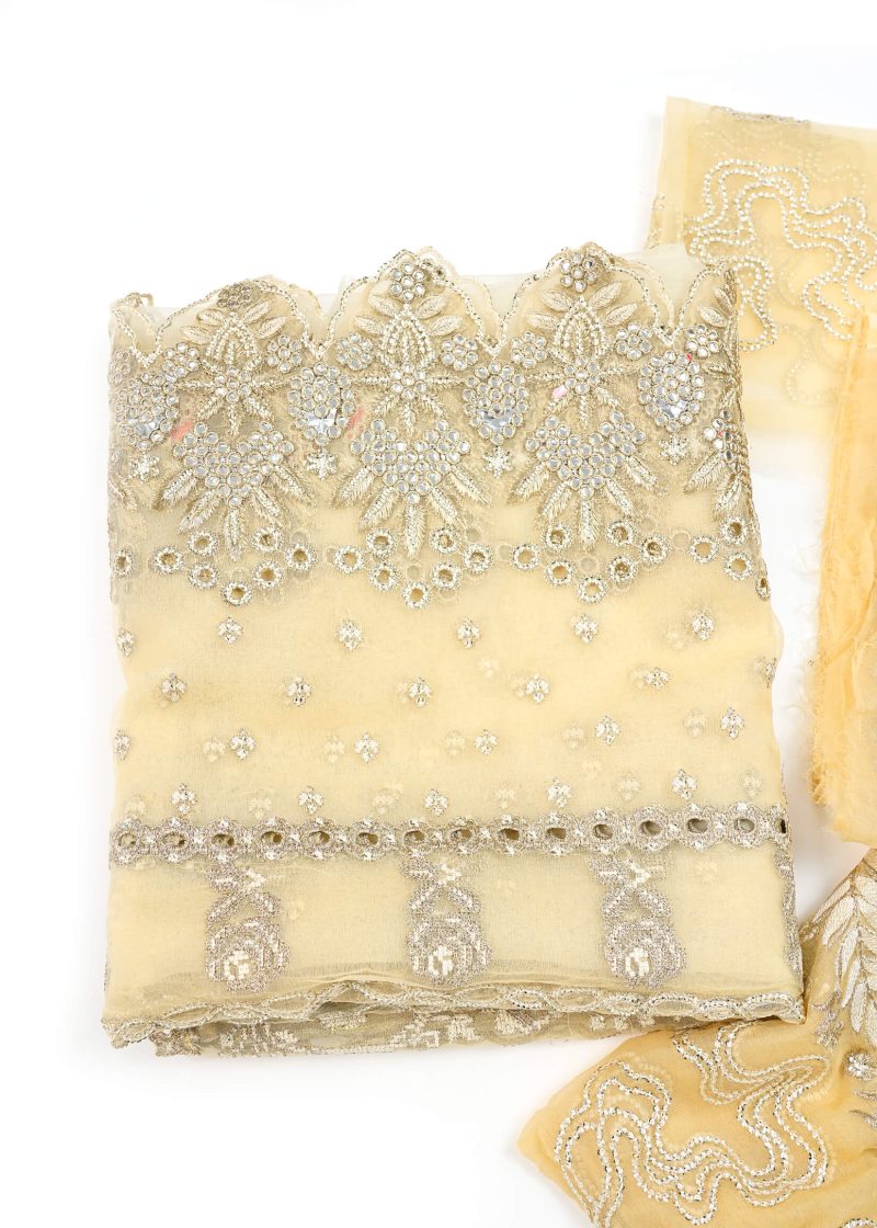 Maysarah Studio | Beige | Unstitched | Festival Wear | Kurta Set | 3 pc Set - Image 3