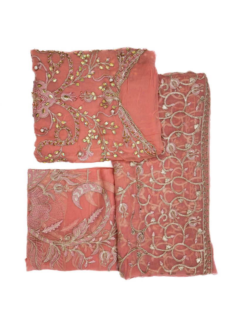 Maysarah Studio | Dark Peach | Unstitched | Festival Wear | Kurta Set | 3 pc Set - Image 4