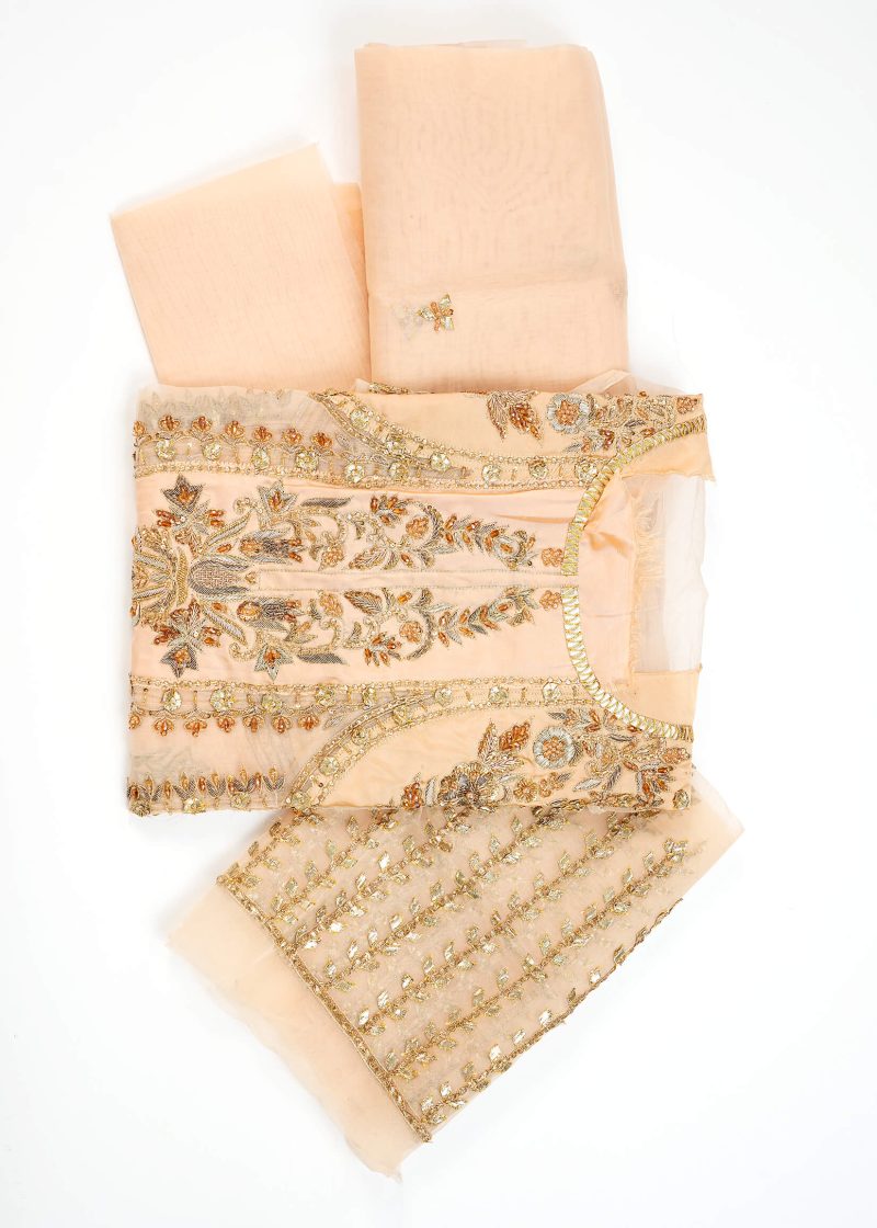 Pakistani | Beige | Unstitched | Festival Wear | Kurta Set | 3 pc Set