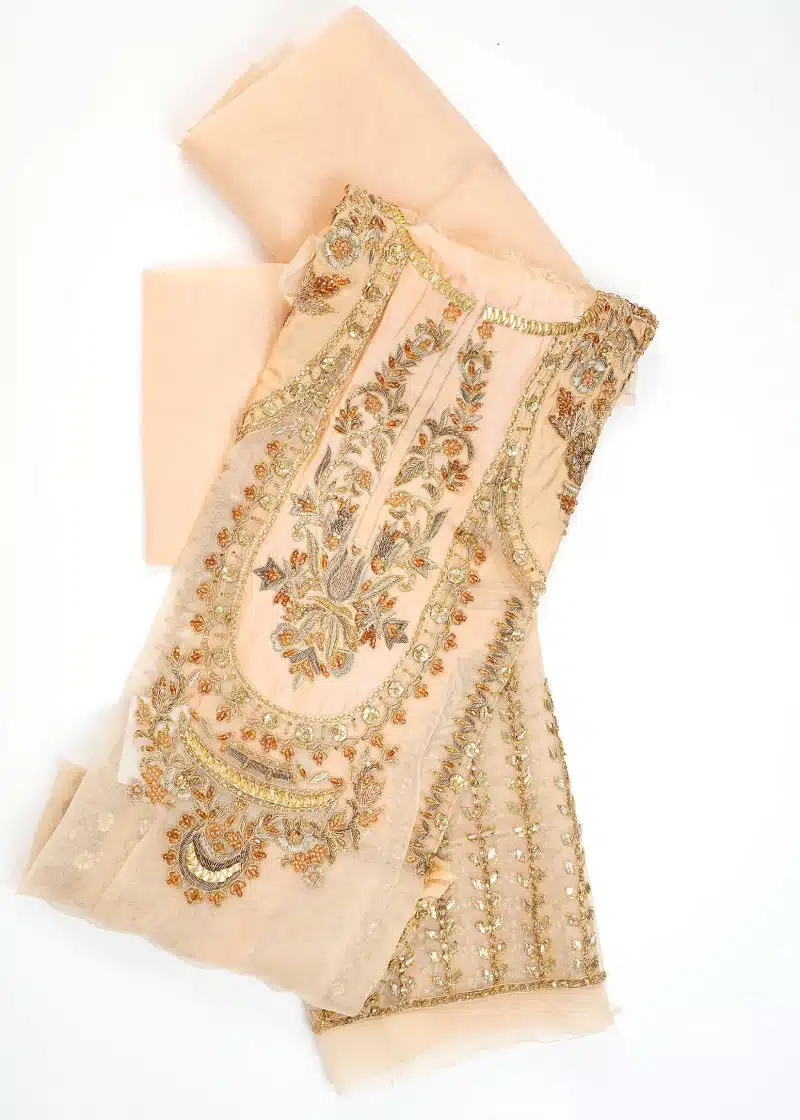 Pakistani | Beige | Unstitched | Festival Wear | Kurta Set | 3 pc Set - Image 4