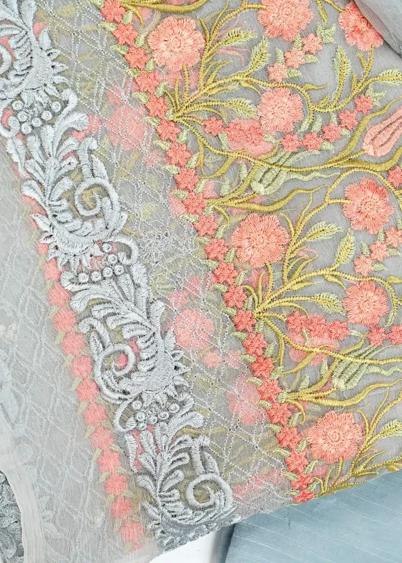 Pakistani | Grey | Unstitched | Festival Wear | Kurta Set | 3 pc Set - Image 2