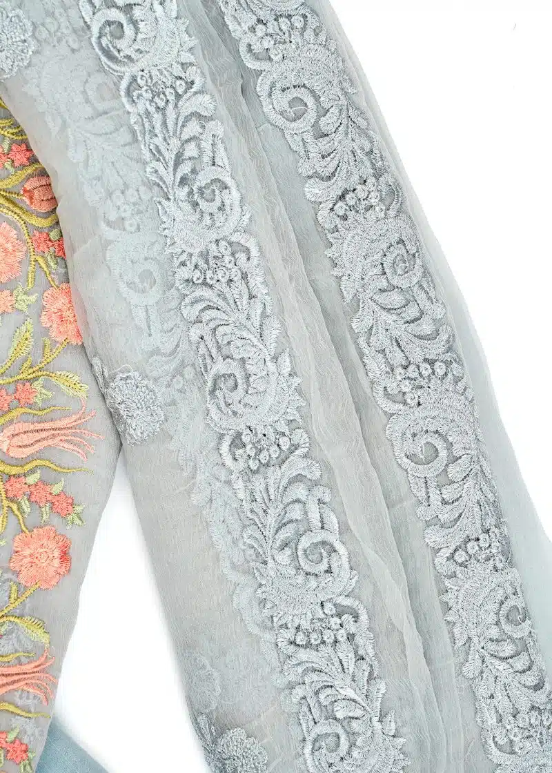 Pakistani | Grey | Unstitched | Festival Wear | Kurta Set | 3 pc Set - Image 3