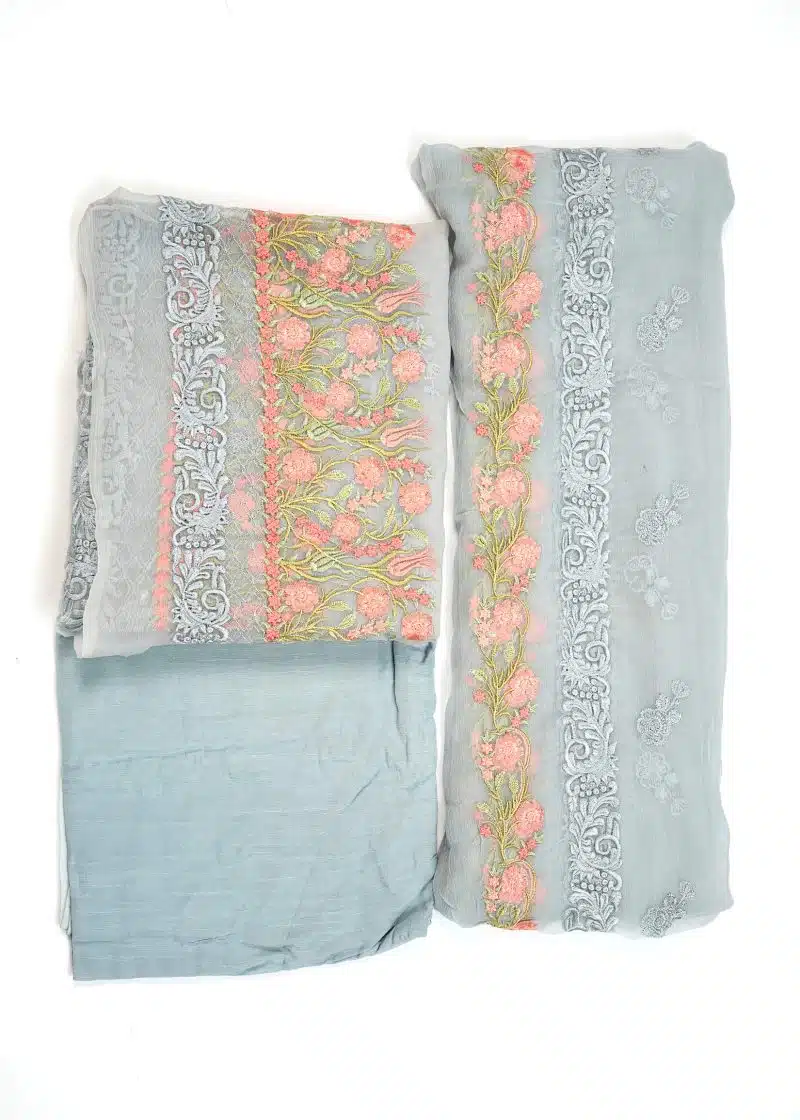 Pakistani | Grey | Unstitched | Festival Wear | Kurta Set | 3 pc Set - Image 4