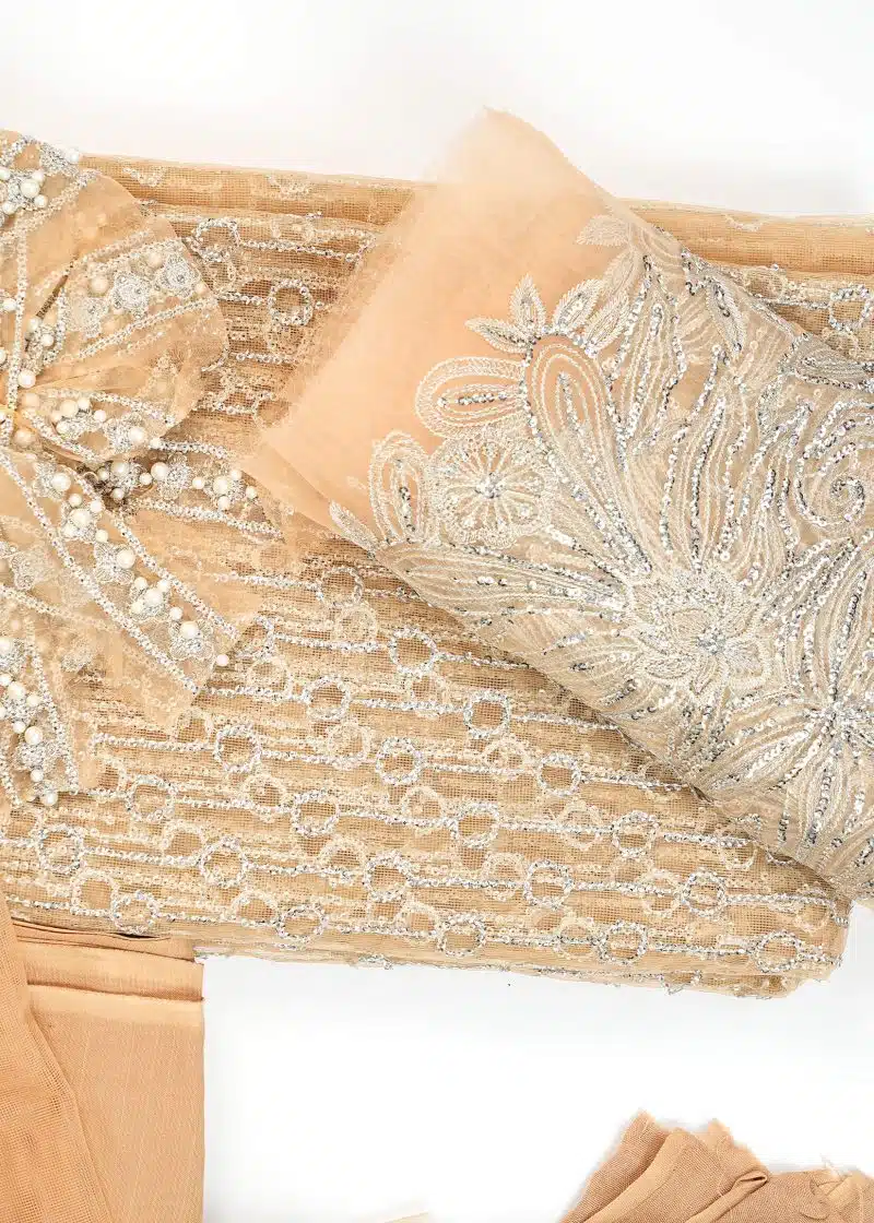 Maysarah Studio | Peach | Unstitched | Festival Wear | Kurta Set | 3 pc Set' - Image 3