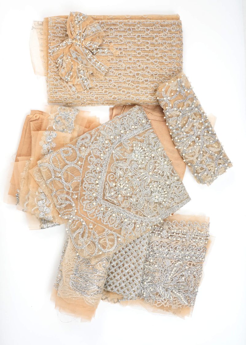 Maysarah Studio | Peach | Unstitched | Festival Wear | Kurta Set | 3 pc Set' - Image 4