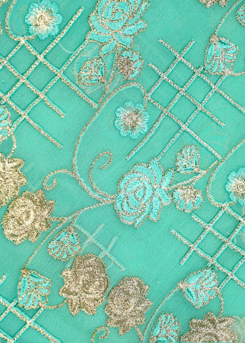 Maysarah Studio | Firozi | Unstitched | Festival Wear | Kurta Set | 3 pc Set - Image 2