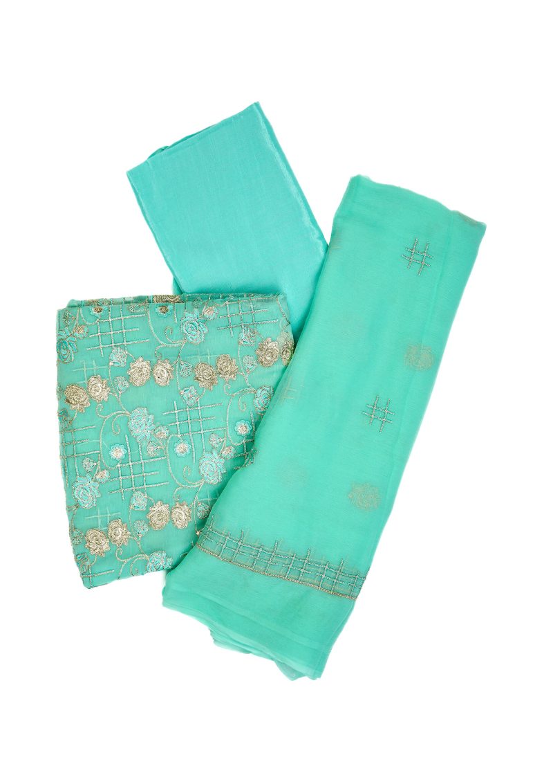 Maysarah Studio | Firozi | Unstitched | Festival Wear | Kurta Set | 3 pc Set - Image 4