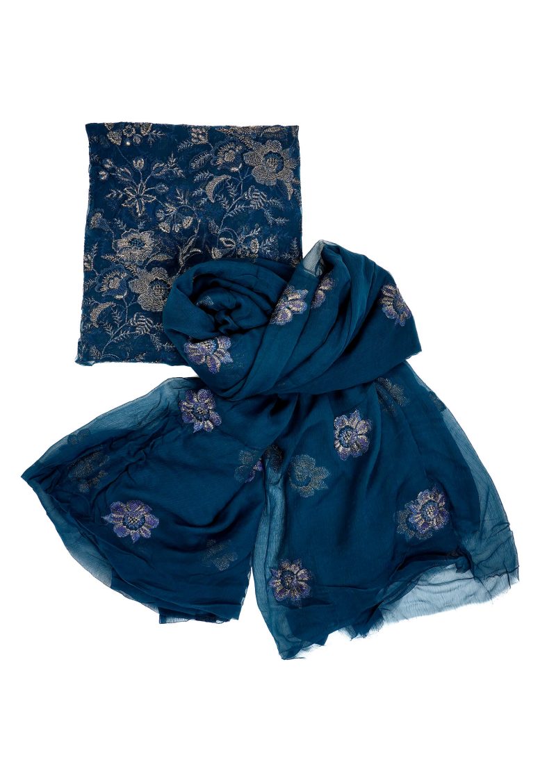 Maysarah Studio | Blue | Unstitched | Festival Wear | Kurta Set | 3 pc Set - Image 4