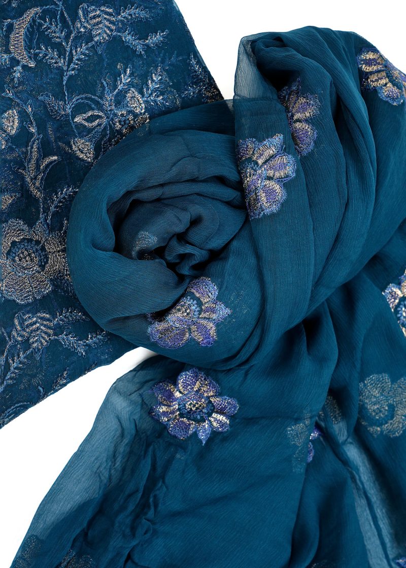 Maysarah Studio | Blue | Unstitched | Festival Wear | Kurta Set | 3 pc Set - Image 5
