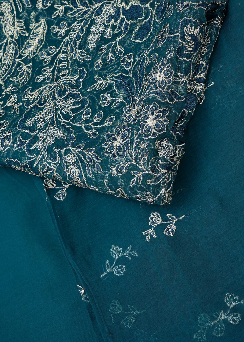 Maysarah Studio | Lama Blue | Unstitched | Festival Wear | Kurta Set | 3 pc Set - Image 2