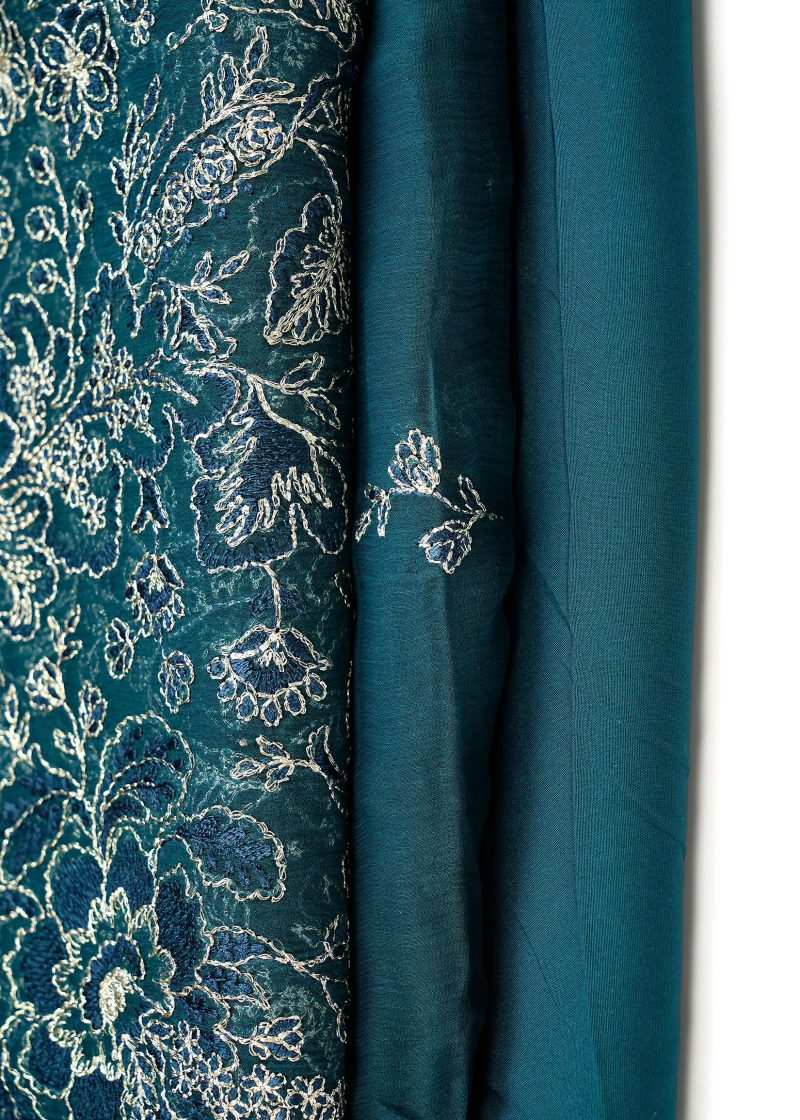 Maysarah Studio | Lama Blue | Unstitched | Festival Wear | Kurta Set | 3 pc Set - Image 3