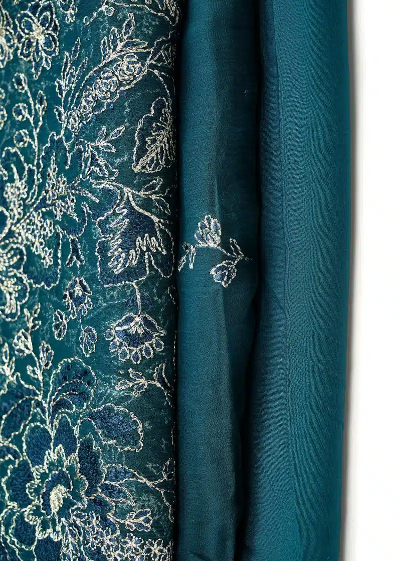 Maysarah Studio | Lama Blue | Unstitched | Festival Wear | Kurta Set | 3 pc Set - Image 3