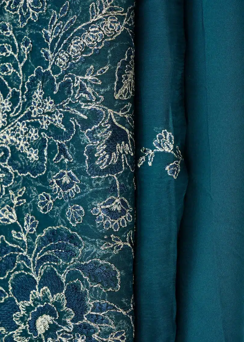 Maysarah Studio | Lama Blue | Unstitched | Festival Wear | Kurta Set | 3 pc Set - Image 4
