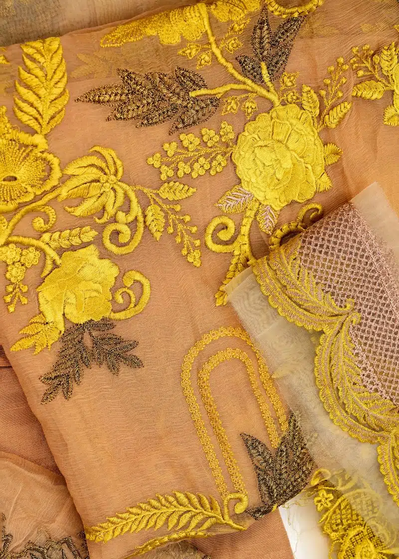 Maysarah Studio | Camel | Unstitched | Festival Wear | Kurta Set | 3 pc Set - Image 2