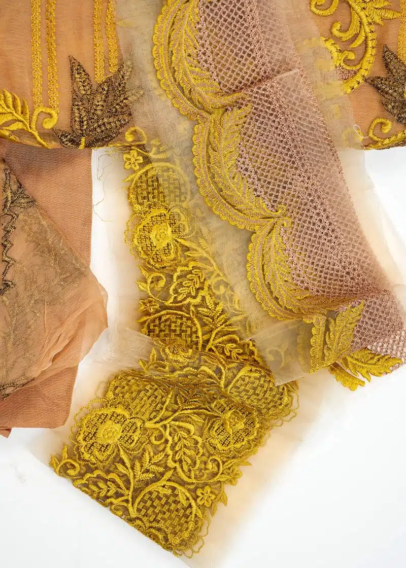 Maysarah Studio | Camel | Unstitched | Festival Wear | Kurta Set | 3 pc Set - Image 3
