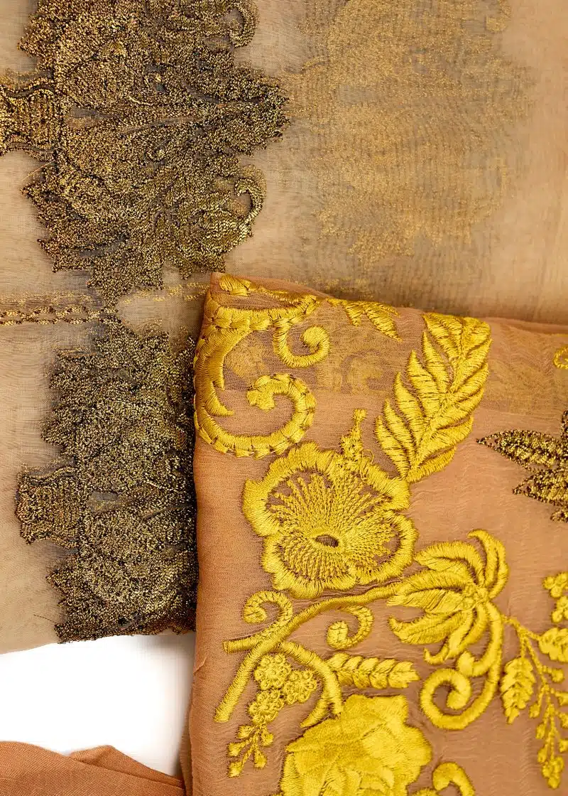 Maysarah Studio | Camel | Unstitched | Festival Wear | Kurta Set | 3 pc Set - Image 5