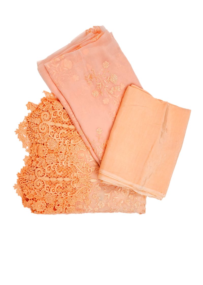 Maysarah Studio | Peach | Unstitched | Festival Wear | Kurta Set | 3 pc Set'