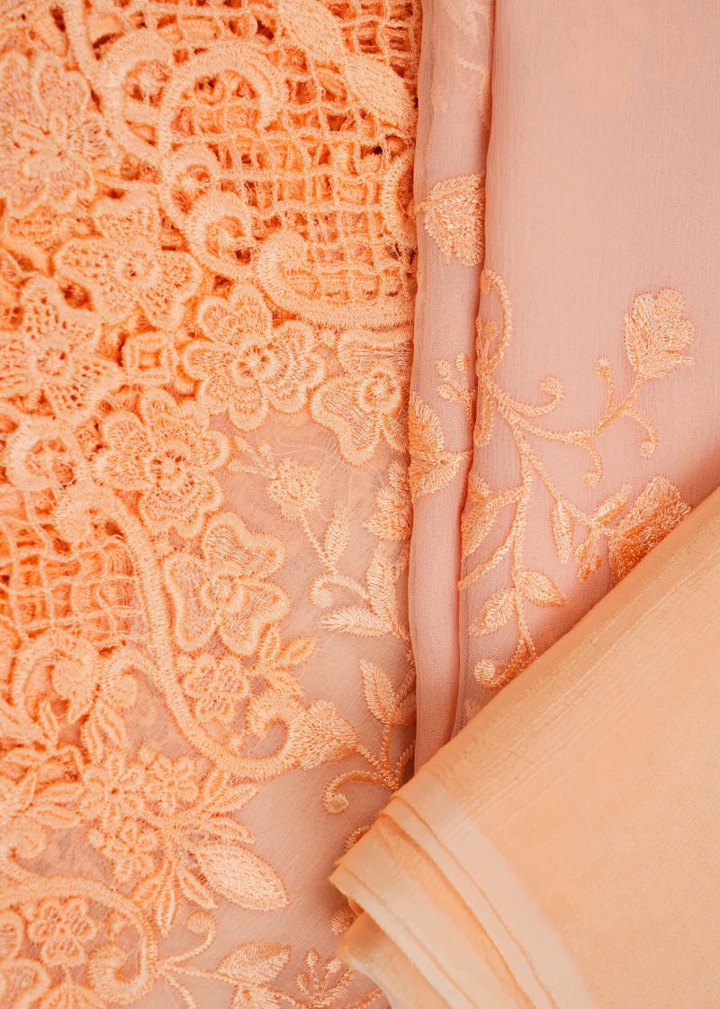 Maysarah Studio | Peach | Unstitched | Festival Wear | Kurta Set | 3 pc Set' - Image 3