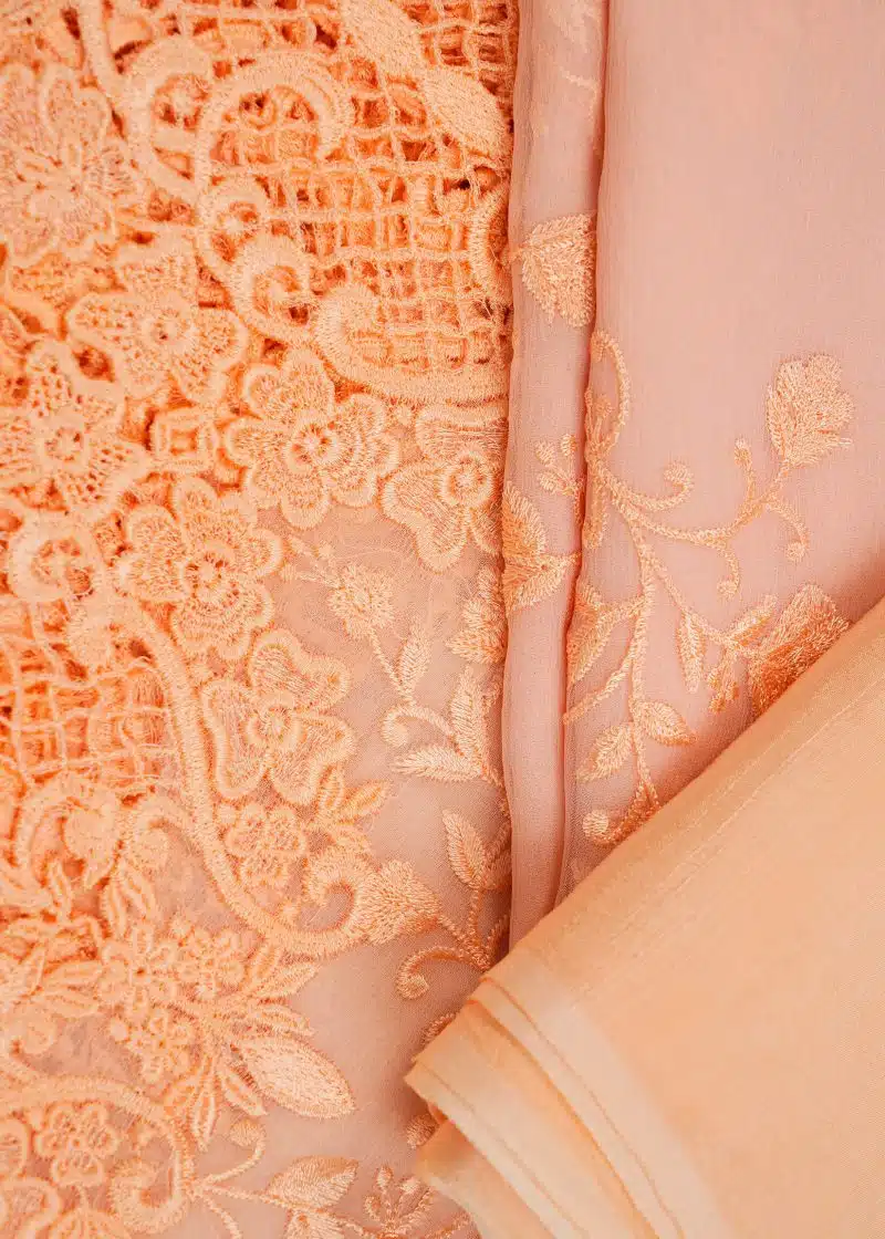 Maysarah Studio | Peach | Unstitched | Festival Wear | Kurta Set | 3 pc Set' - Image 3