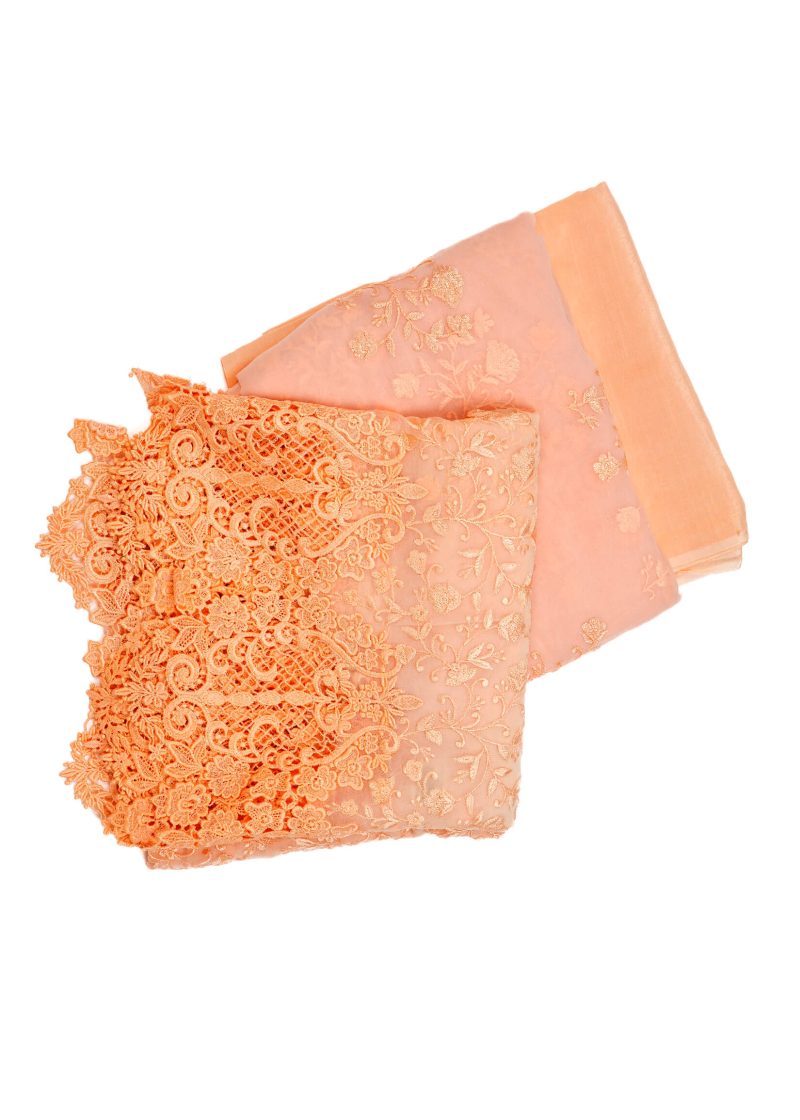 Maysarah Studio | Peach | Unstitched | Festival Wear | Kurta Set | 3 pc Set' - Image 4