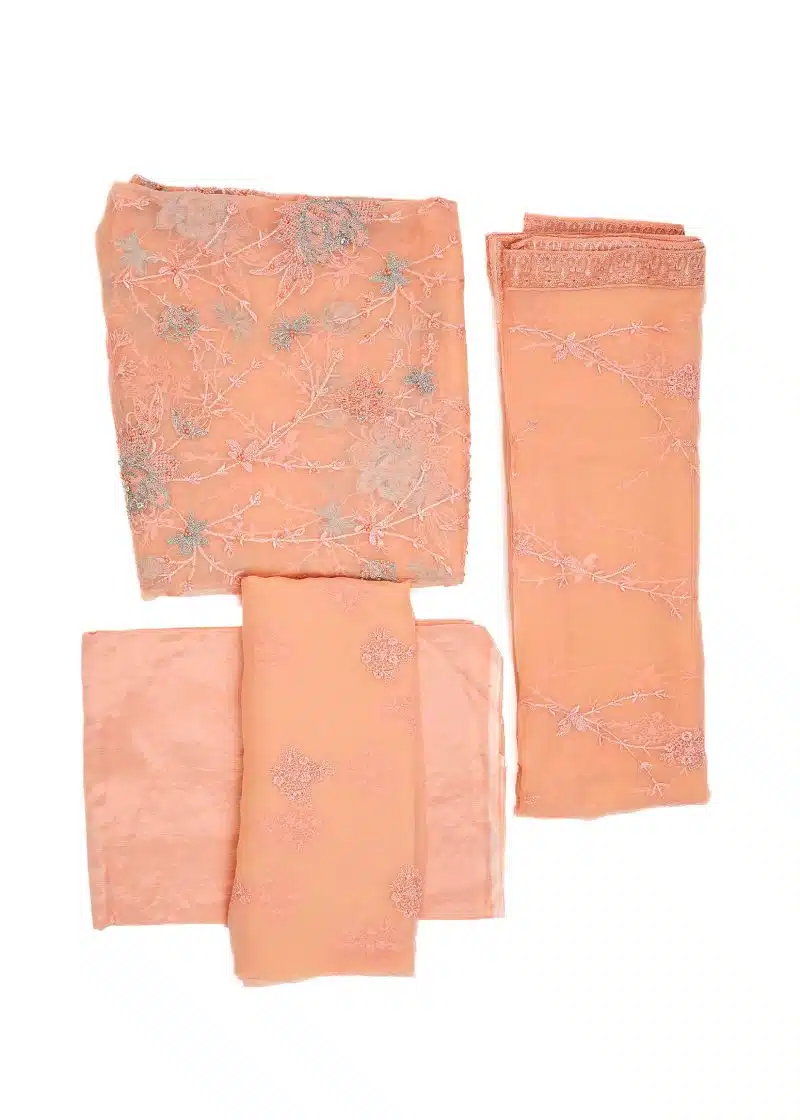 Maysarah Studio | Peach | Unstitched | Festival Wear | Kurta Set | 3 pc Set'