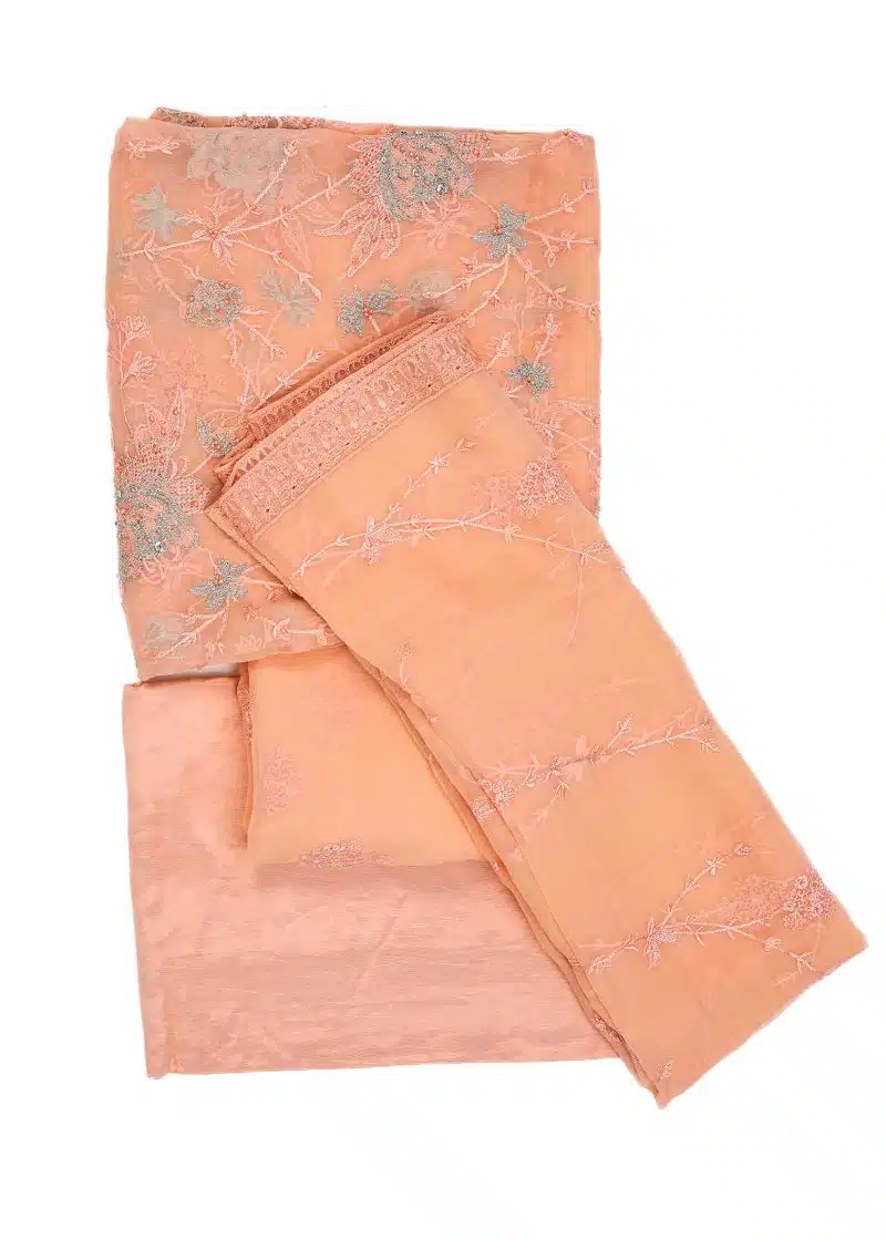 Maysarah Studio | Peach | Unstitched | Festival Wear | Kurta Set | 3 pc Set' - Image 4