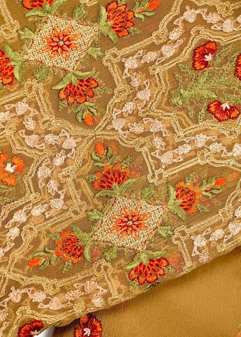 Pakistani | Brown | Unstitched | Daily Wear | Kurta Set | 3 pc Set - Image 2