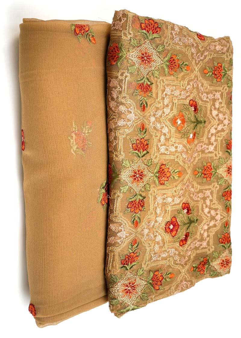 Pakistani | Brown | Unstitched | Daily Wear | Kurta Set | 3 pc Set - Image 3