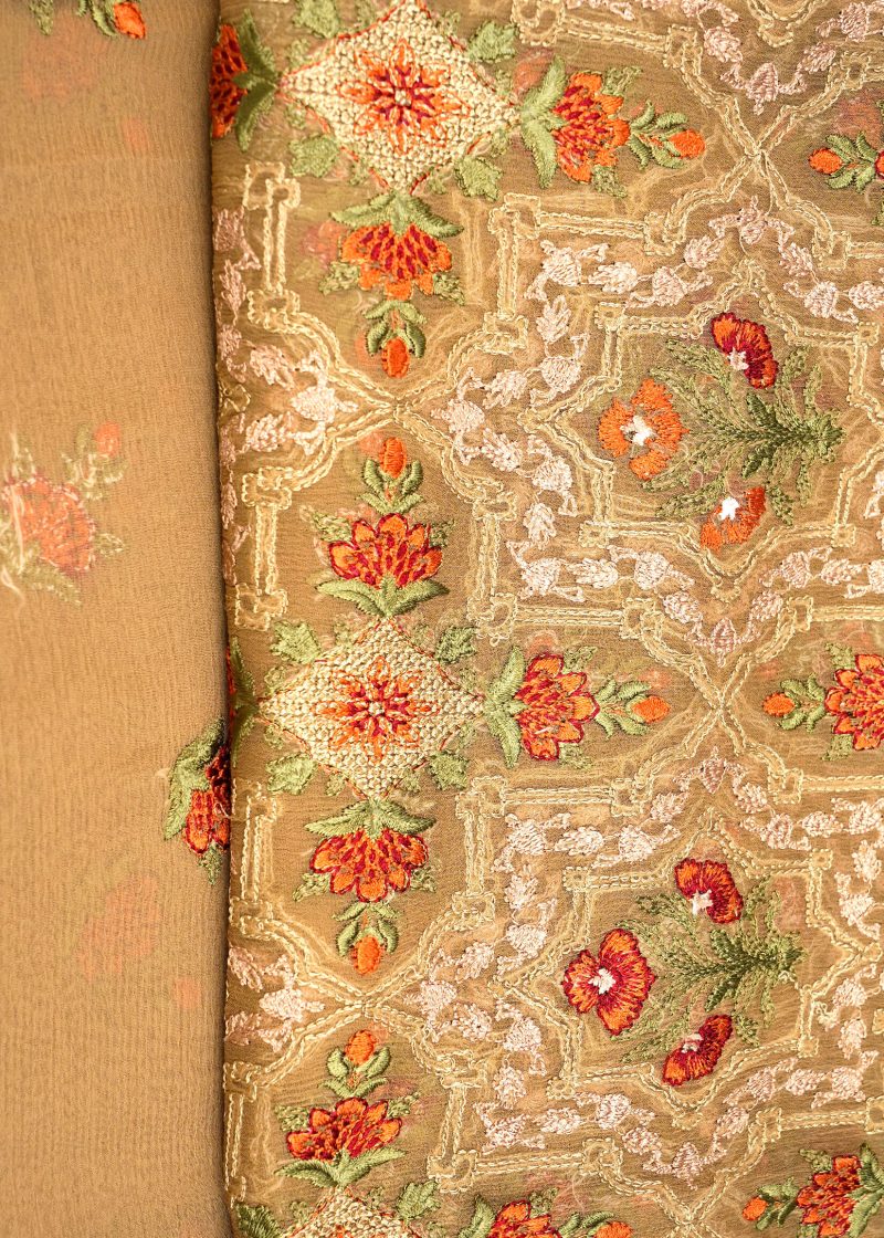 Pakistani | Brown | Unstitched | Daily Wear | Kurta Set | 3 pc Set - Image 4